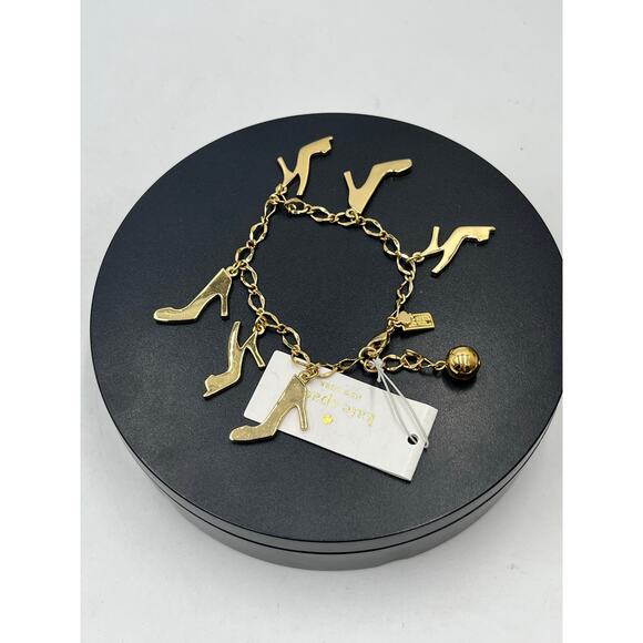 Kate Spade New York "Shoe In" Black Pink Shoe Heel‎ Glitter Charm Bracelet New - Picture 7 of 8